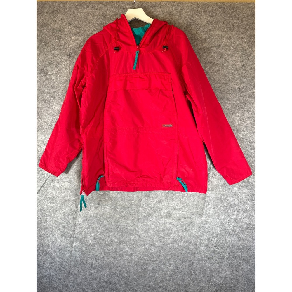 Columbia Mens L Red Anorak Pullover Vintage Half Zip Hooded Windbreaker 90s Teal